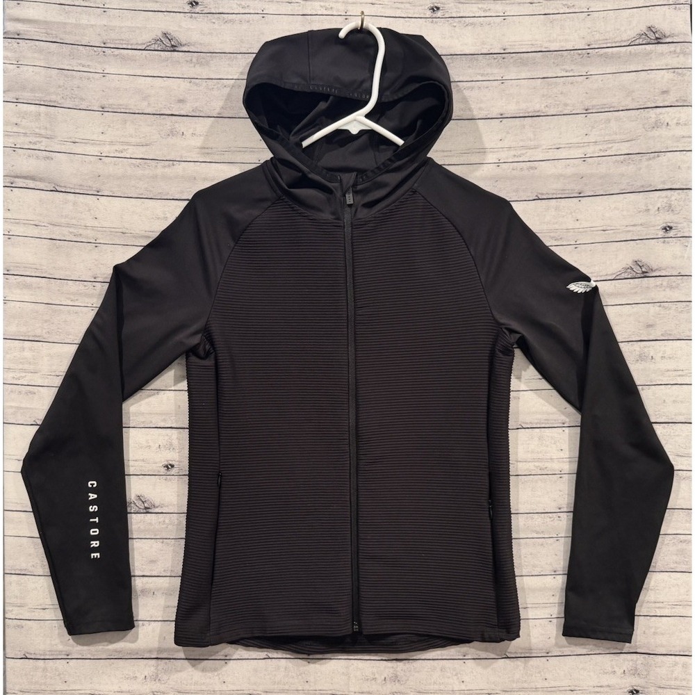 Castore Mens Full Zip Jacket Sz Small Black Hooded Quilted Active Gym Workout